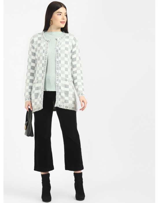 Women Long coat white Front Design with button